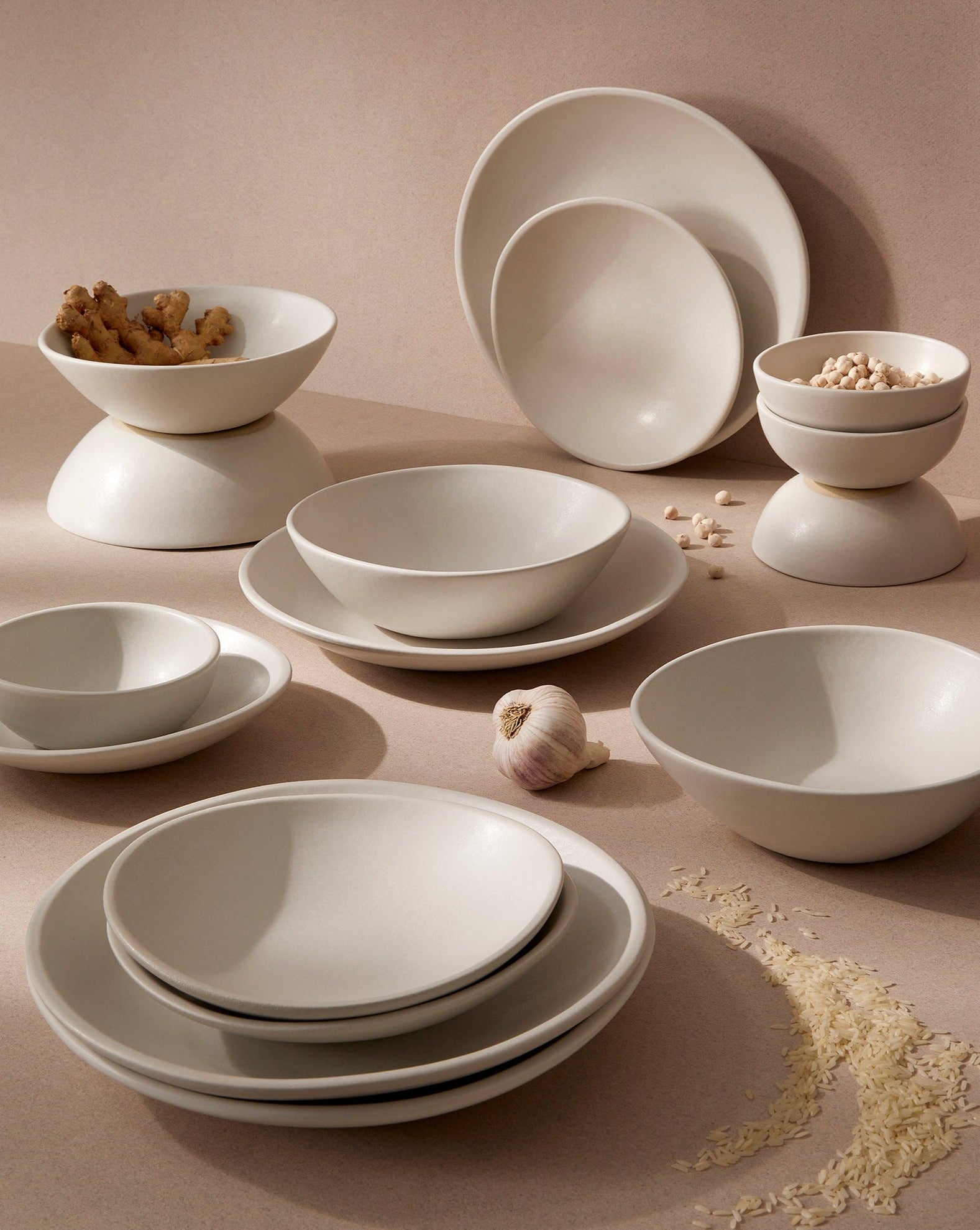 Organic Shaped Stoneware Sets Handmade Plates, Bowls, Mugs
