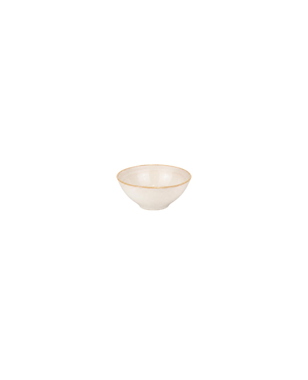 A small off-white ceramic bowl with a delicate ivory rim, centered on a solid white background.
