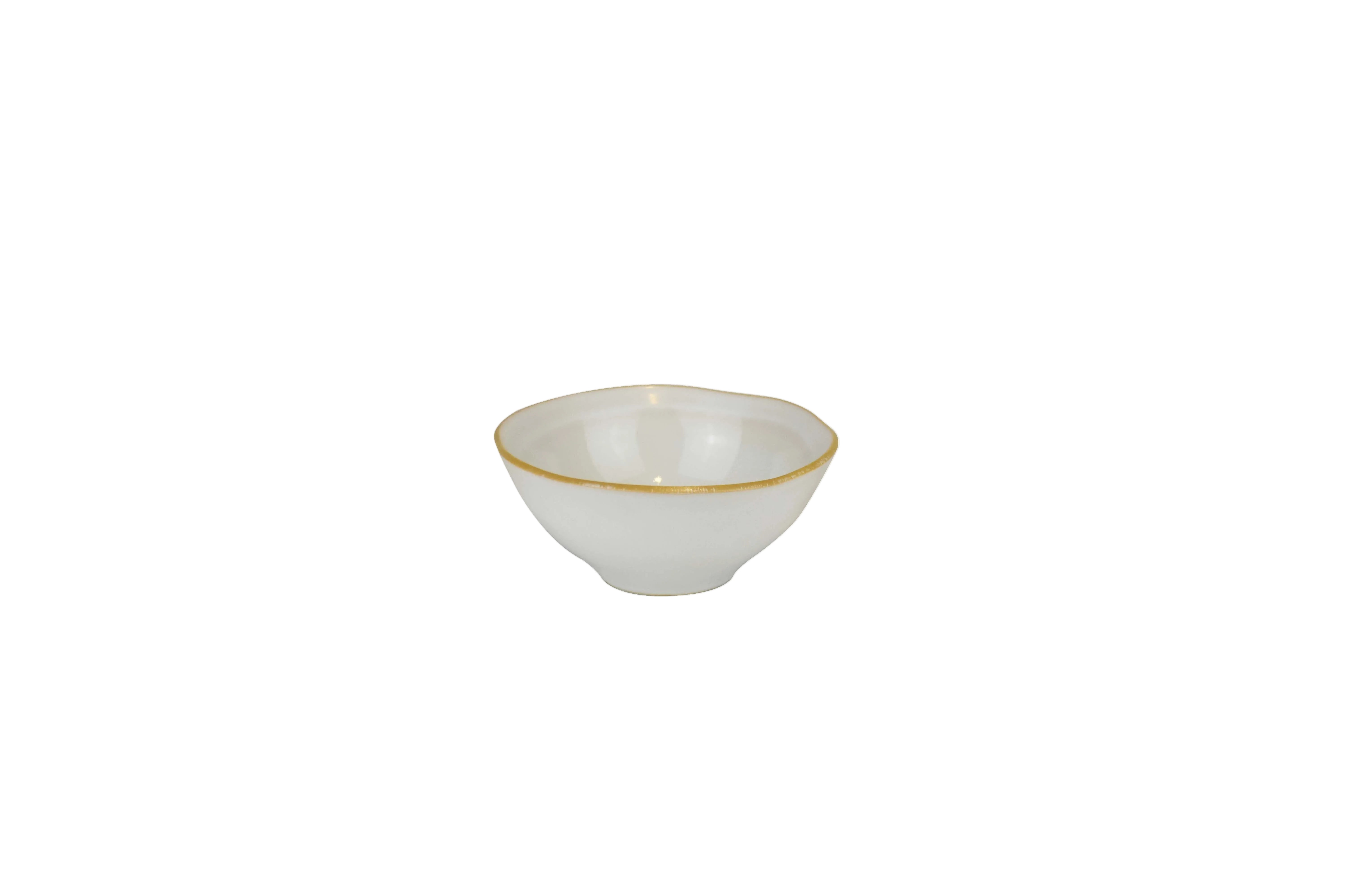 A small white ceramic bowl with a delicate gold rim, centered on a plain white background with the Nosse Ceramics logo in the top left corner.