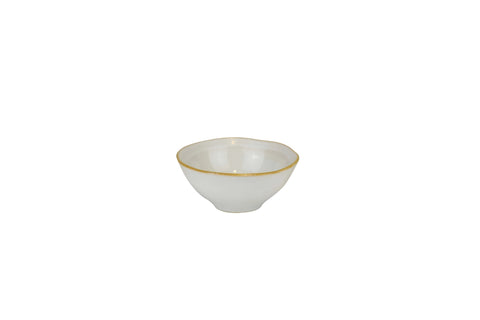 A small white ceramic bowl with a delicate gold rim, centered on a plain white background with the Nosse Ceramics logo in the top left corner.
